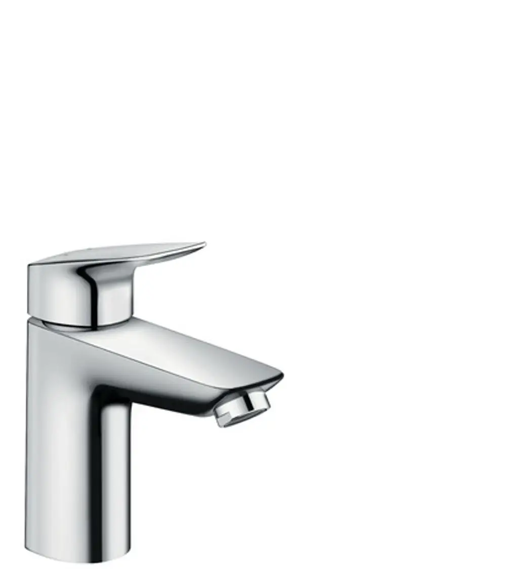 Einhebel-Waschtischmischer aus Chrom von Hansgrohe mit Zugstangen-Ablaufgarnitur, der eine moderne Armatur für Waschbecken darstellt.